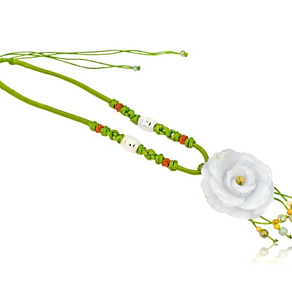 Rose Flower Handmade Jade Necklace Pendant In Colossal Size - Picture 3 of 3